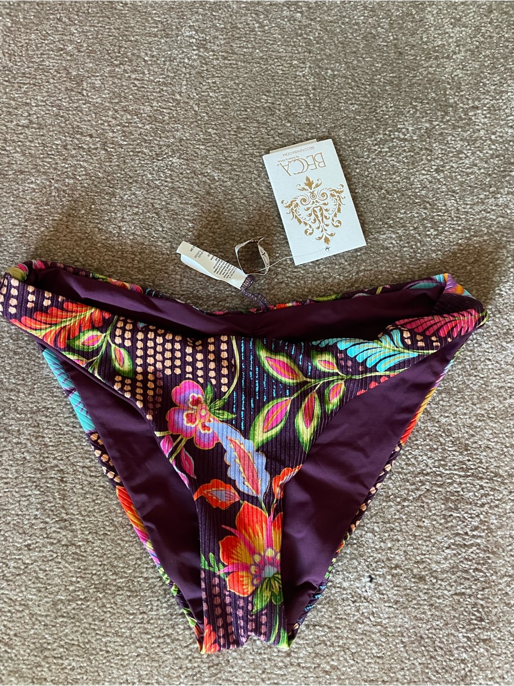 BECCA Floral Print Purple & Multicolor Bikini Bottoms